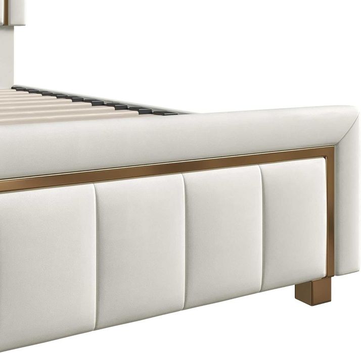 Cama c/ estrado elevatório Bege e Dourada