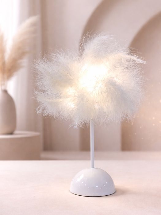 Biała lampka nocna ozdobna LED z piórami