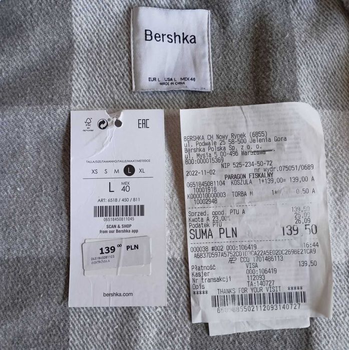 Bluza polarowa, ciepła koszula L Bershka