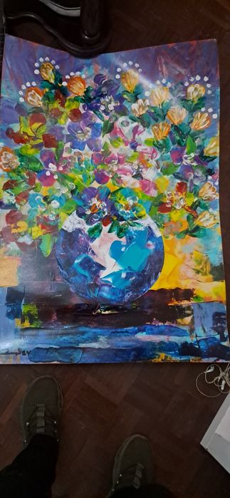 Pinturas a oleo executado em cartolina