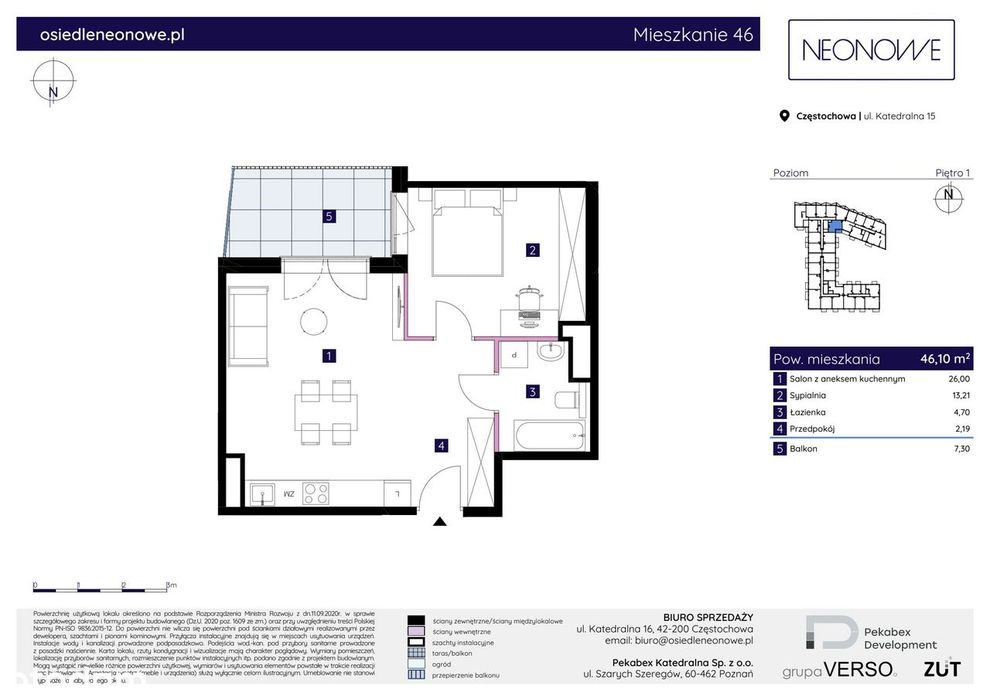 2-pokojowe mieszkanie 46m2 + balkon