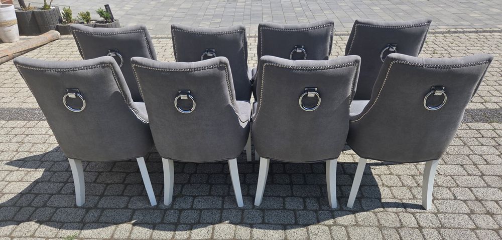 Stół z bielonym,dębowym blatem i kompletem krzeseł