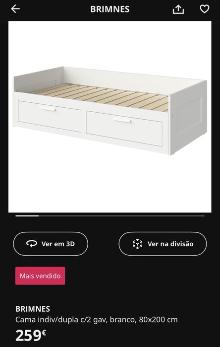 Cama IKEA Brimnes 80x200 + 2 colchões