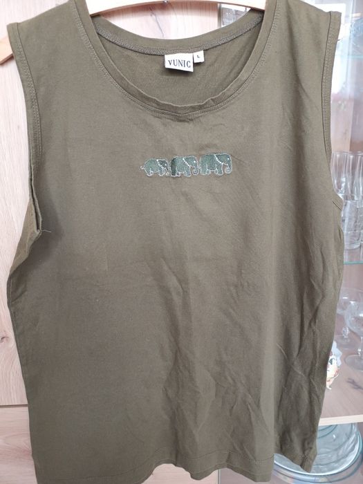 Bluzka t-shirt zielony khaki rozmiar 44 bawełna