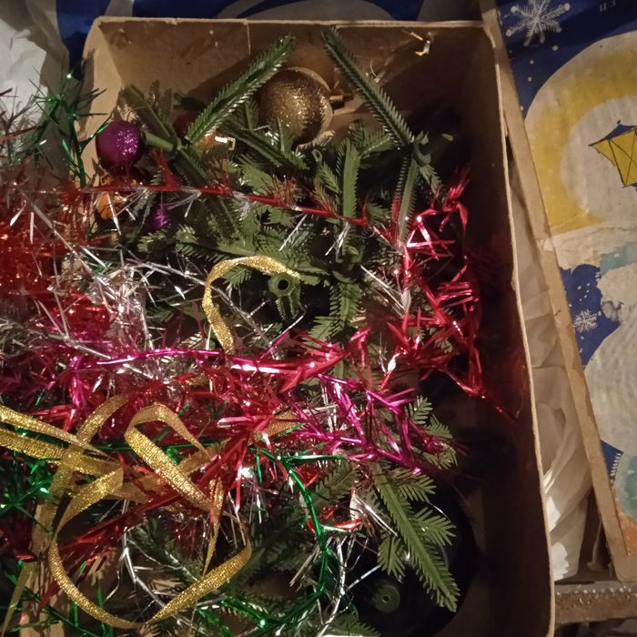 Новогодняя гирлянда с игрушками, ёлка, Дед Мороз из 50-х