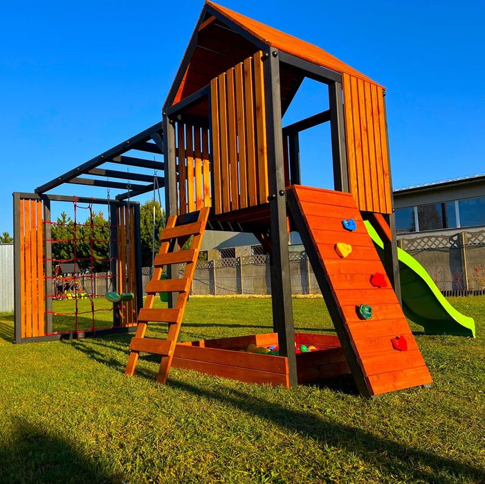 Drewniany Plac Zabaw do ogrodu - PROMOCJA - DYZIO - Domek - Huśtawka