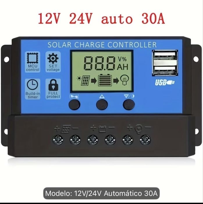 Controlador de painel solar 12/24v novo