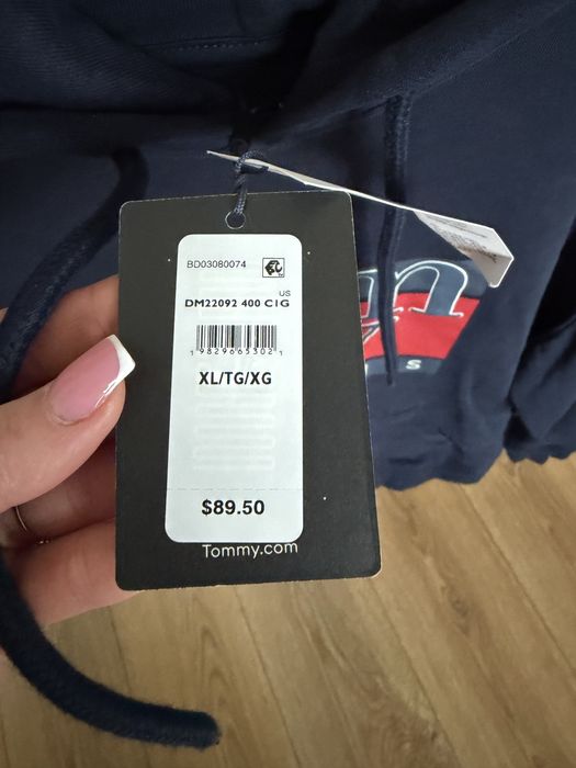 Чоловіча кофта чоловіче худі без флісу томмі tommy hilfiger  xl хл темно синє оригінал