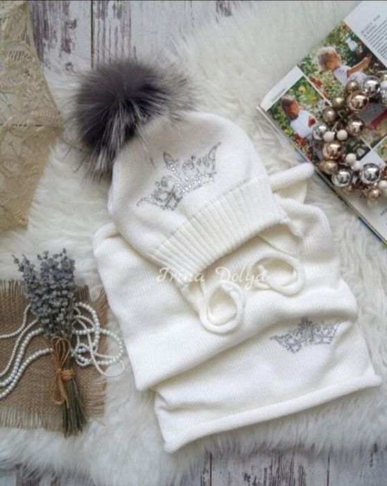 Шапка+хомут шерсть мериноса зі стразами