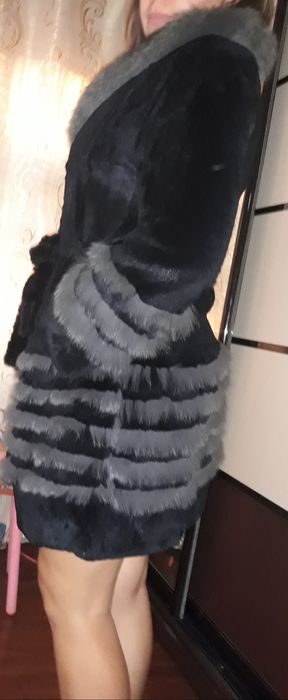 Шуба натуральная кролик и песец