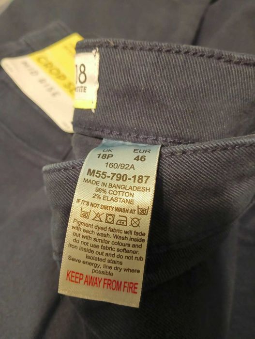 Next crop jeansy granatowe navy damskie 3/4 mid rise plus size rybaczki 46