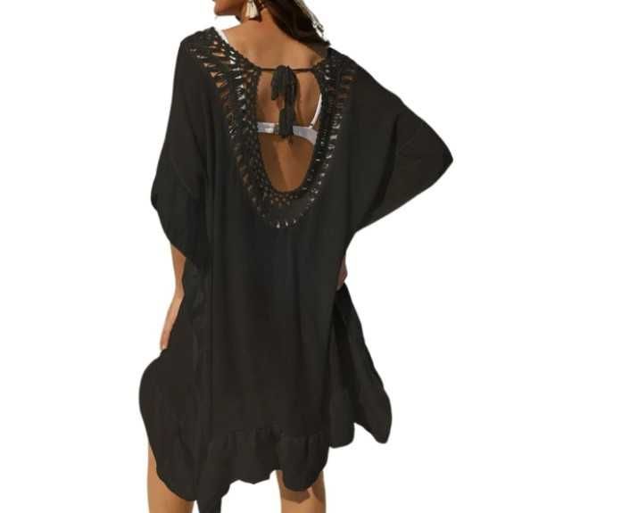 Pareo letnia sukienka plażowa narzutka czarna boho tunika