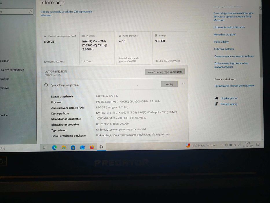 Acer Predator Helios 300 i7 8GB