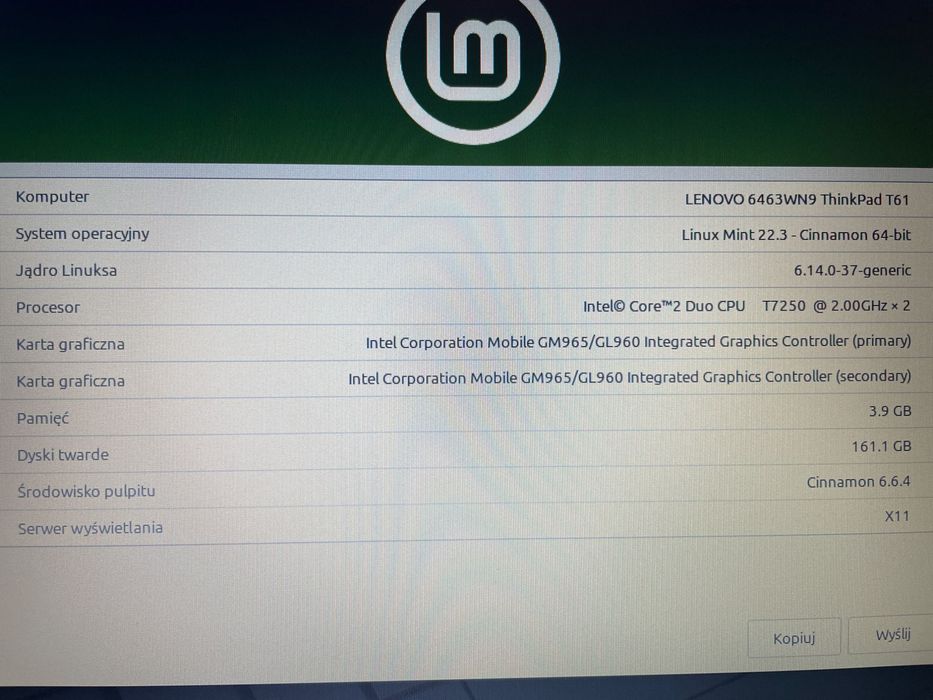 Laptop Lenovo ThinkPad T61