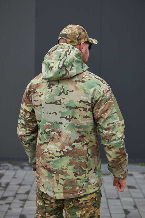 Тактична військова чоловіча куртка Soft Shell Мультикам Military на флісі S-5XL