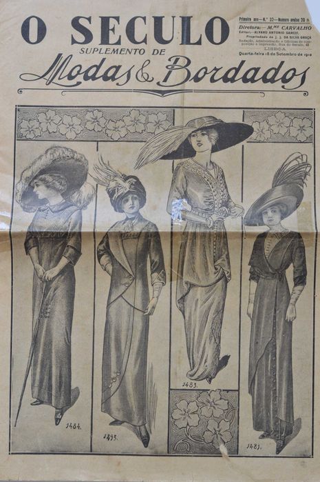 Jornal O SÉCULO - Suplemento antigo Modas e Bordados - 1912 - moda estilismo