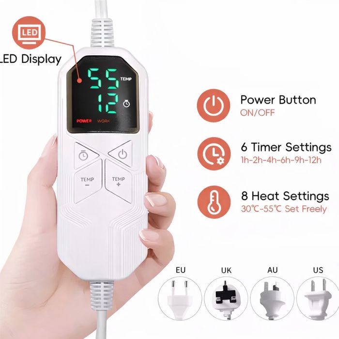 Електроковдра з підігрівом 30–55°C | Нагрів за 5 хв | Таймер до 12 год