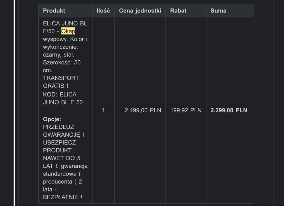 Okap elica juno BL F/50