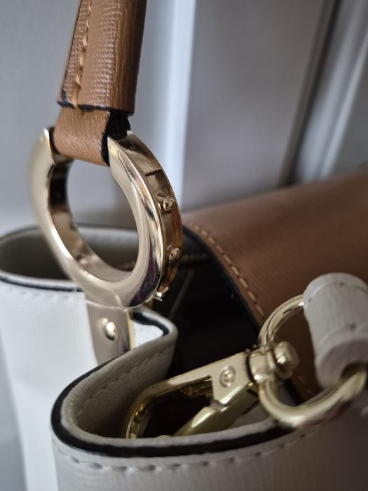 Nowa torebka włoska skóra skórzana kremowa camel zlota