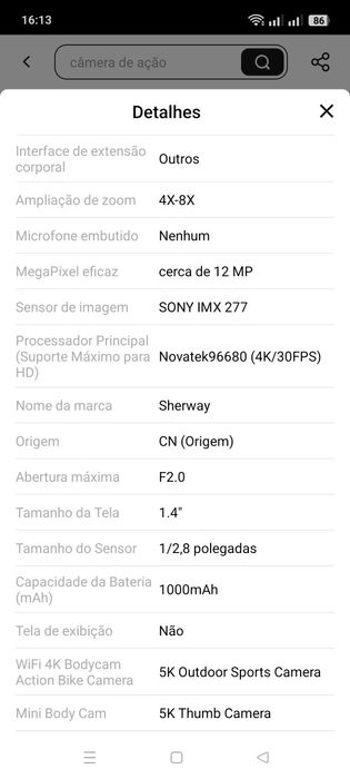 Câmara de acção 4k excelente qualidade de video e fotos!
