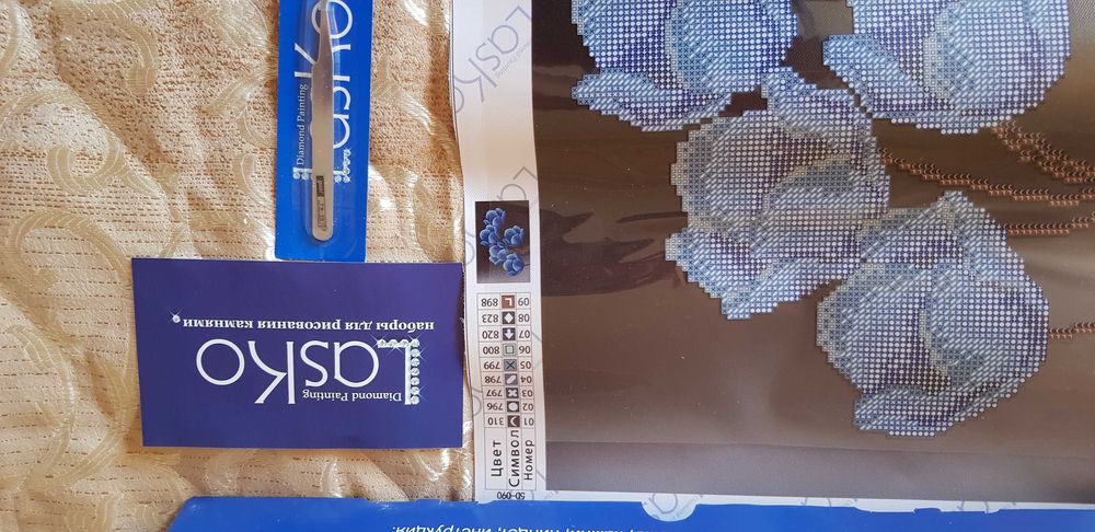 Алмазная вышивка «Синие цветы», квадратные стразы, частичная выкладка