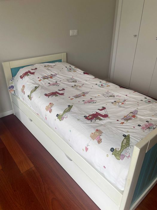 Cama de solteiro com gaveta | 2 colchões | 1 estrado