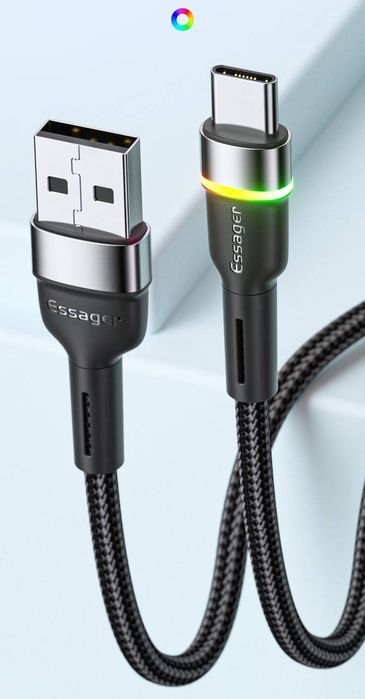 Кабель  зі швидкою зарядкою, тканинний ESSAGER USB — USB Type C 2 м, з