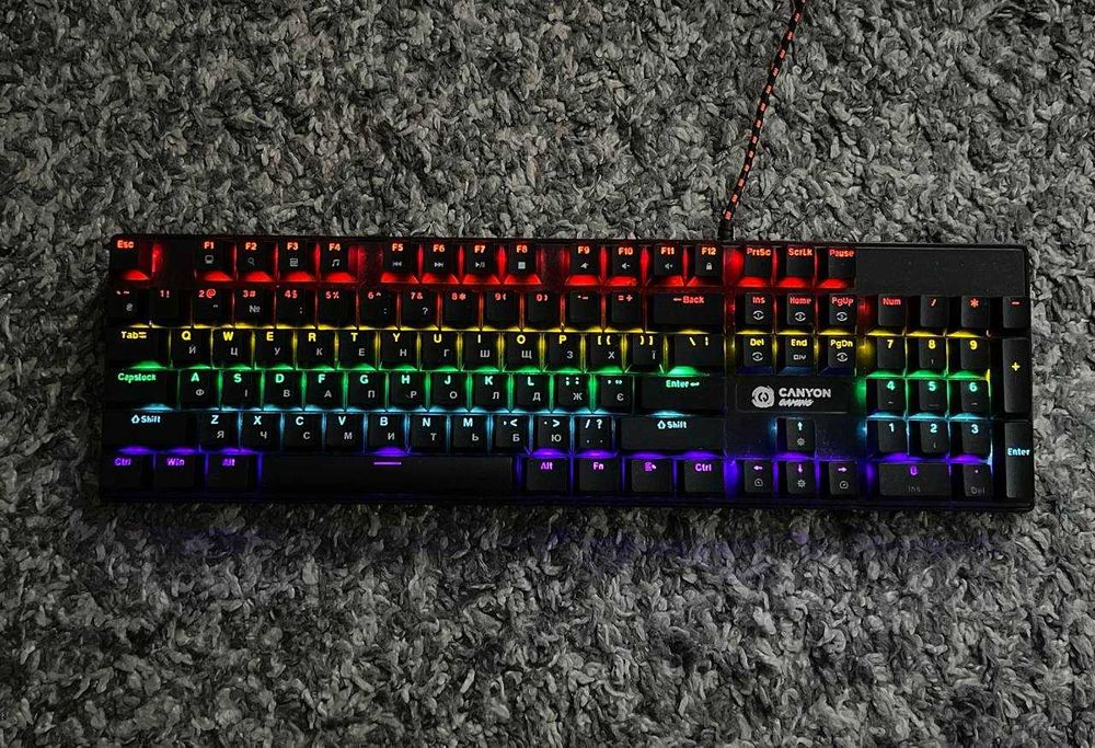 Ігрова Механічна Клавіатура Canyon RGB Чудовий Стан! Сині Світчі Повнорозмірна 100% Укр Розкладка