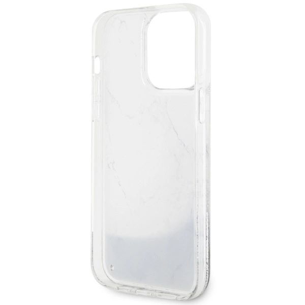 Etui Guess Liquid Glitter Marble na iPhone 14 Pro Max - białe