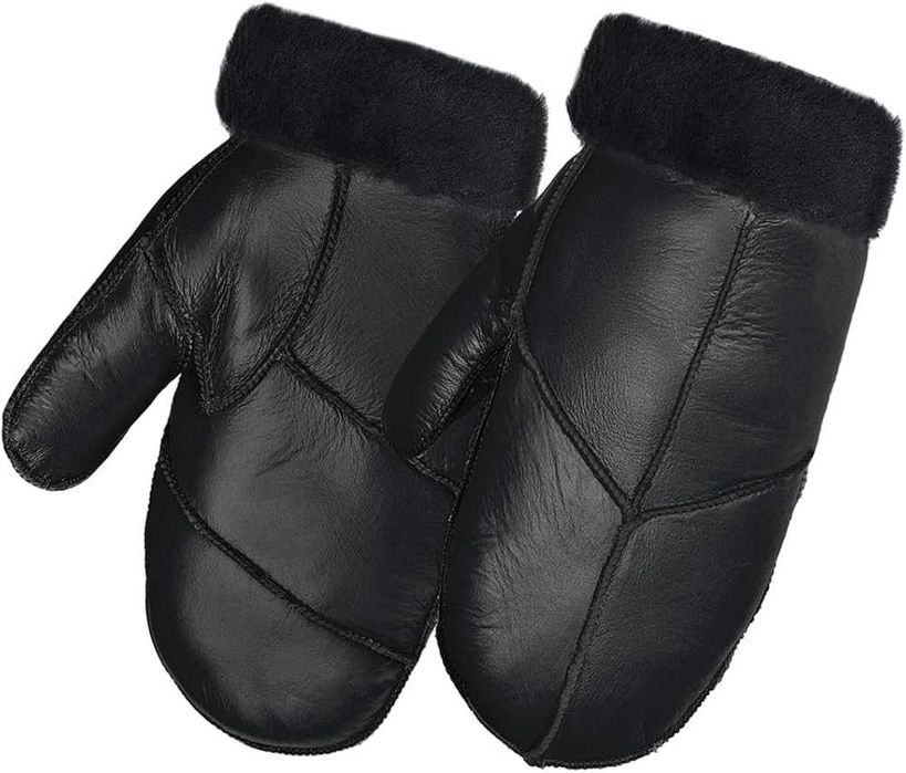 Зимние кожаные варежки, рукавицы натуральная овчина на меху