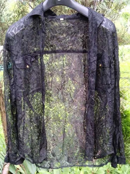 elegancka czarna transparentna koszula ażurowa gothic M