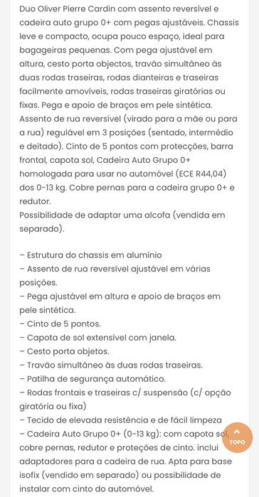 Carrinho de bebé Pierre Cardin