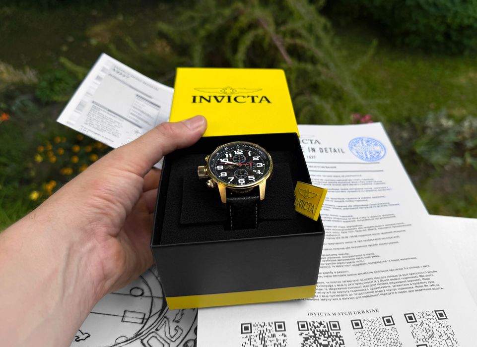 Чоловічий наручний годинник Invicta 3330 I-Force Chronograph Black Leather 46 mm. 100 MT