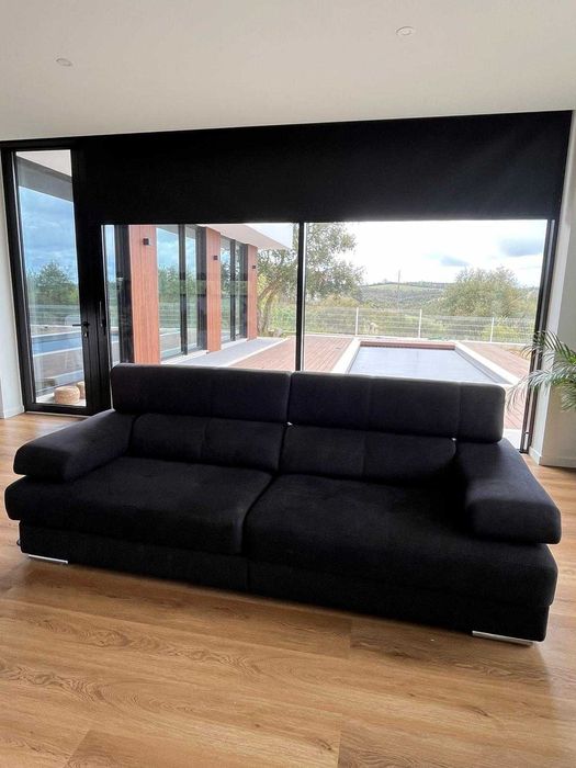 Sofá MASAL preto versátil com 2 chaise longue retraídas