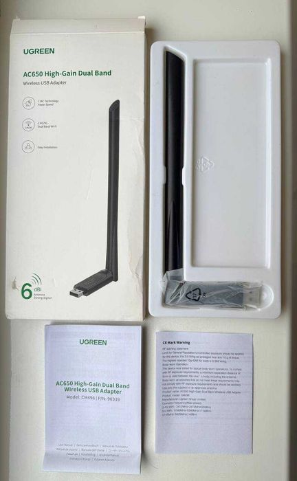 USB WiFi адаптер UGREEN AC650 CM496 дводіапазонний 2.4/5 ГГц 6dBi