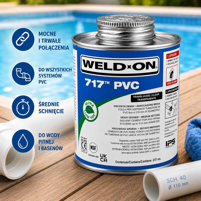 Klej do rur pvc WELD-ON 717 przezroczysty wysokolepki 237 ml