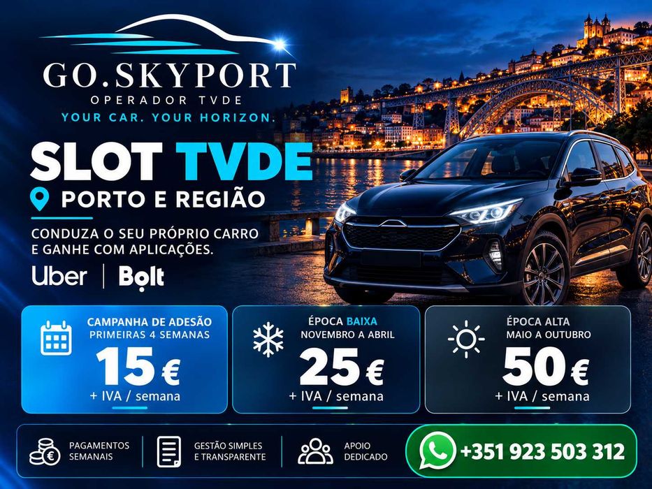 SLOT TVDE Porto | Viatura Própria | Desde 15€/semana