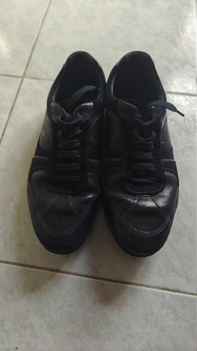 Ténis Geox em pele e camurça – Azul escuro, nº 42, pouco usados