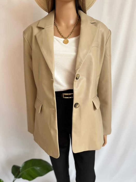 Nowy beżowy żakiet Vero Moda M 38, elegancka marynarka ekoskóra klasyk