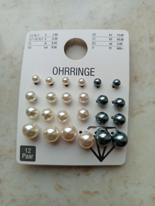 Zestaw 12 par kolczyków kolczyki perełki na sztyfty sztyftach nowe