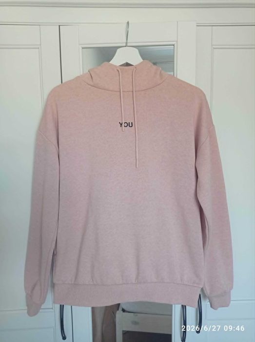 Dresowa bluza z kapturem sporty casual hoodie powder pink sweatshirt Sinsay S