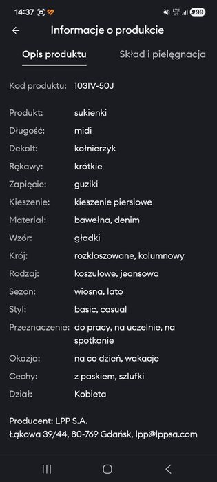 Jeansowa sukienka midi z materiałowym paskiem 100 % bawełna