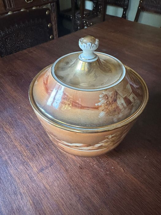 Conjunto vintage louça alcobaça - jarro e taça com tampa