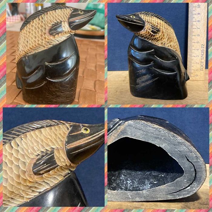 Фигурка Рыба на гребне волны Рог Статуэтка из рога Лосось Винтаж