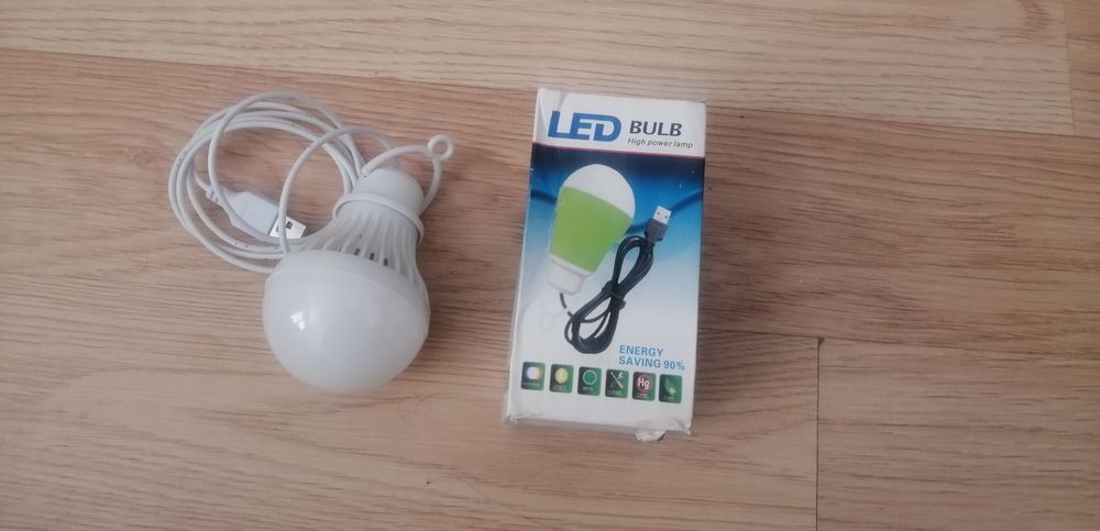 Лампа LED з USB кабелем 5W - 5V кемпінгова з гачком від ПаверБанка