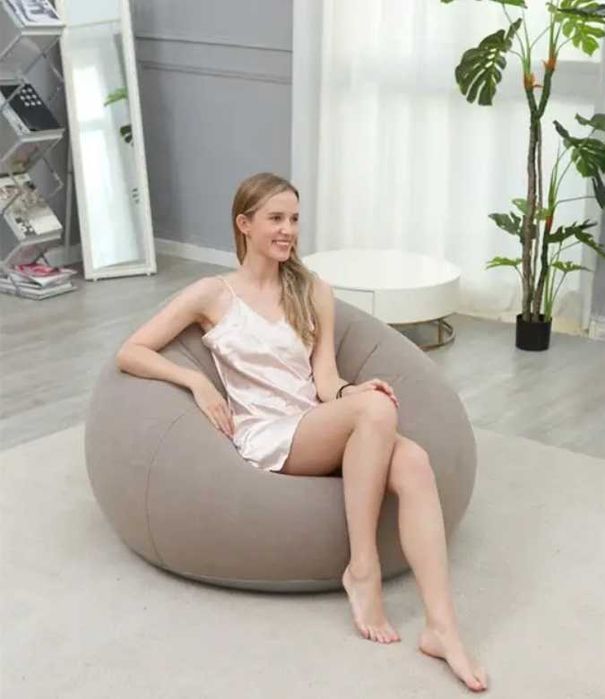 Надувное кресло-пуф Inflatable Sofa Надувное кресло-мешок 110×110×85 см с насосом Бежевый