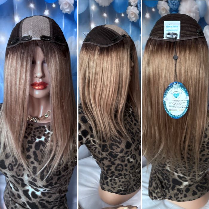 Натуральная большая накладка парик шёлк кожа славянка русый волос 50см