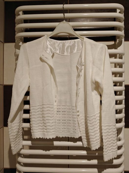 Biały sweterek rozpinany polski Jomar r. 140 Komunia, Wielkanoc