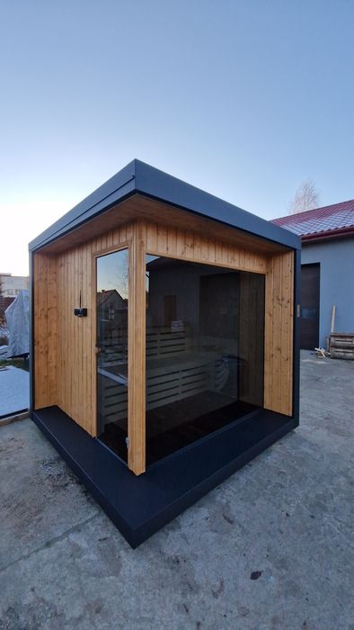 Nowość - Czarna sauna fińska ogrodowa, zewnętrzna, ocieplona