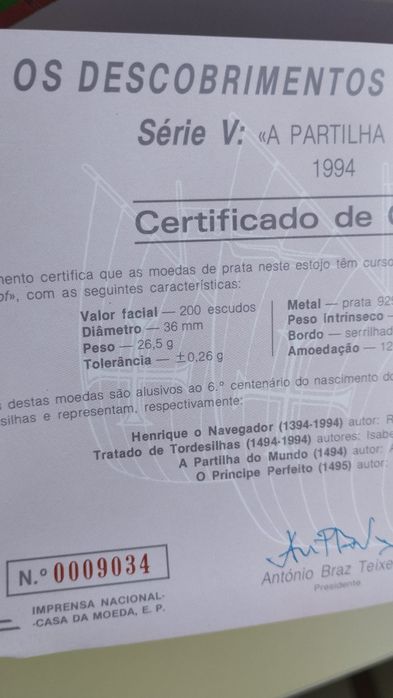 Coleção de moedas em Prata dos descobrimentos Portugueses 1994 Caixa original comEstojo Garantia e Livro Não envio por correio entreg em mão em Lisboa